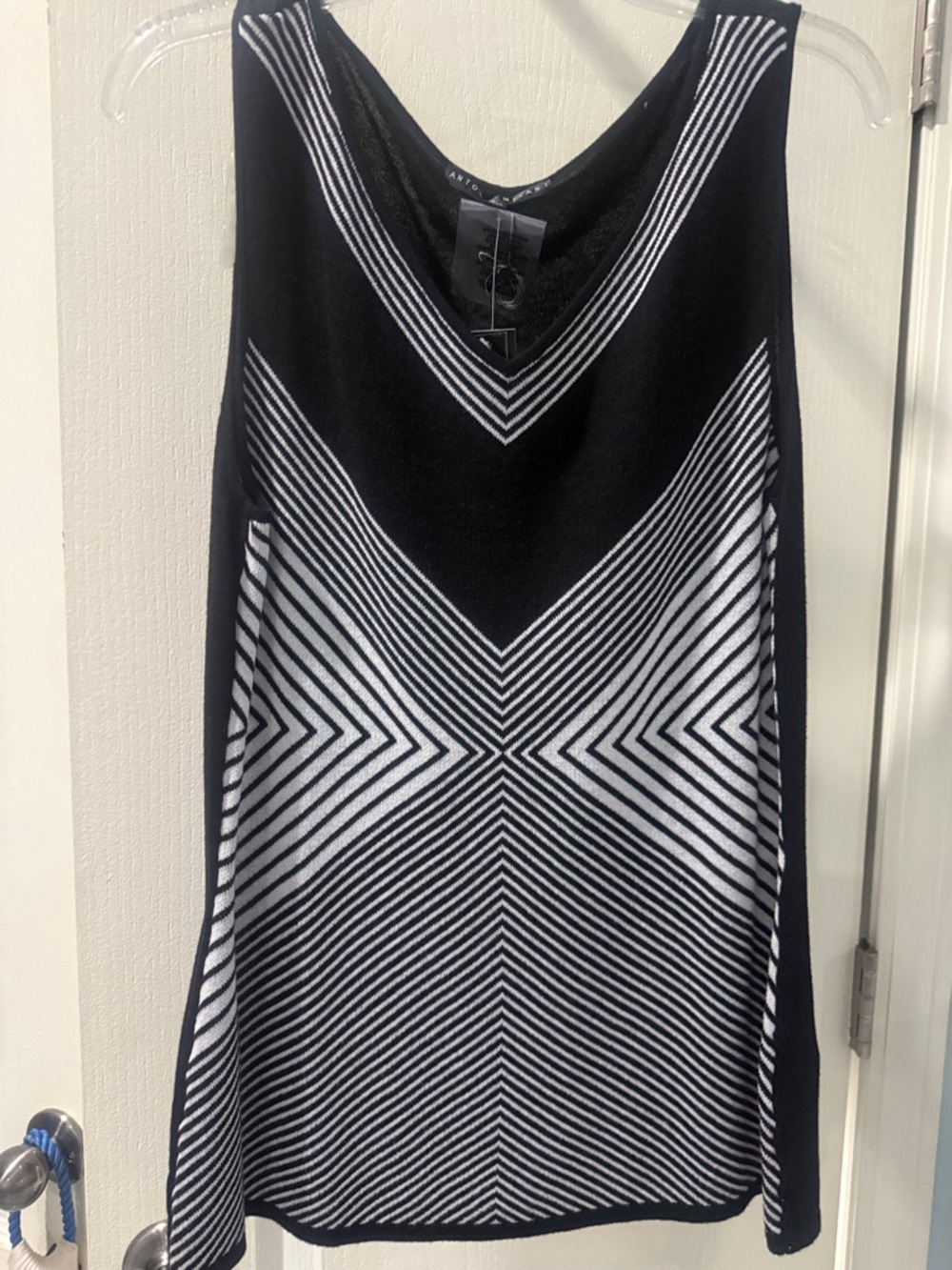 ANTONIO MELANI Black Sweater with White Stripe V-Neck